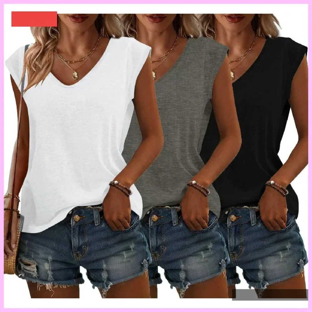 Plus Size V-Neck Cap Sleeve Tees 3-Pack for Workout Beach Vacation